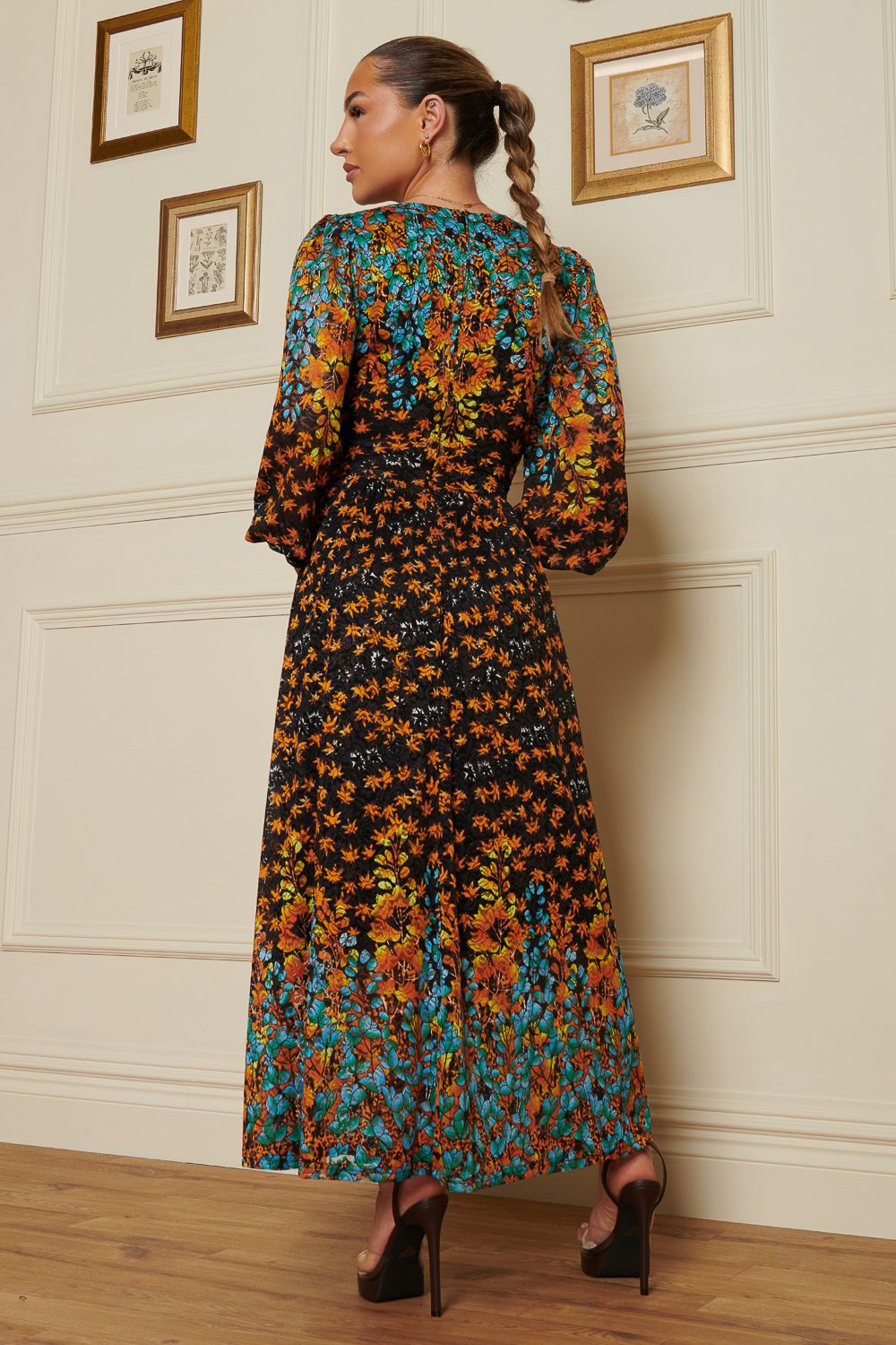 Jolie Moi Quiyn Symmetrical Print Lace Maxi Dress