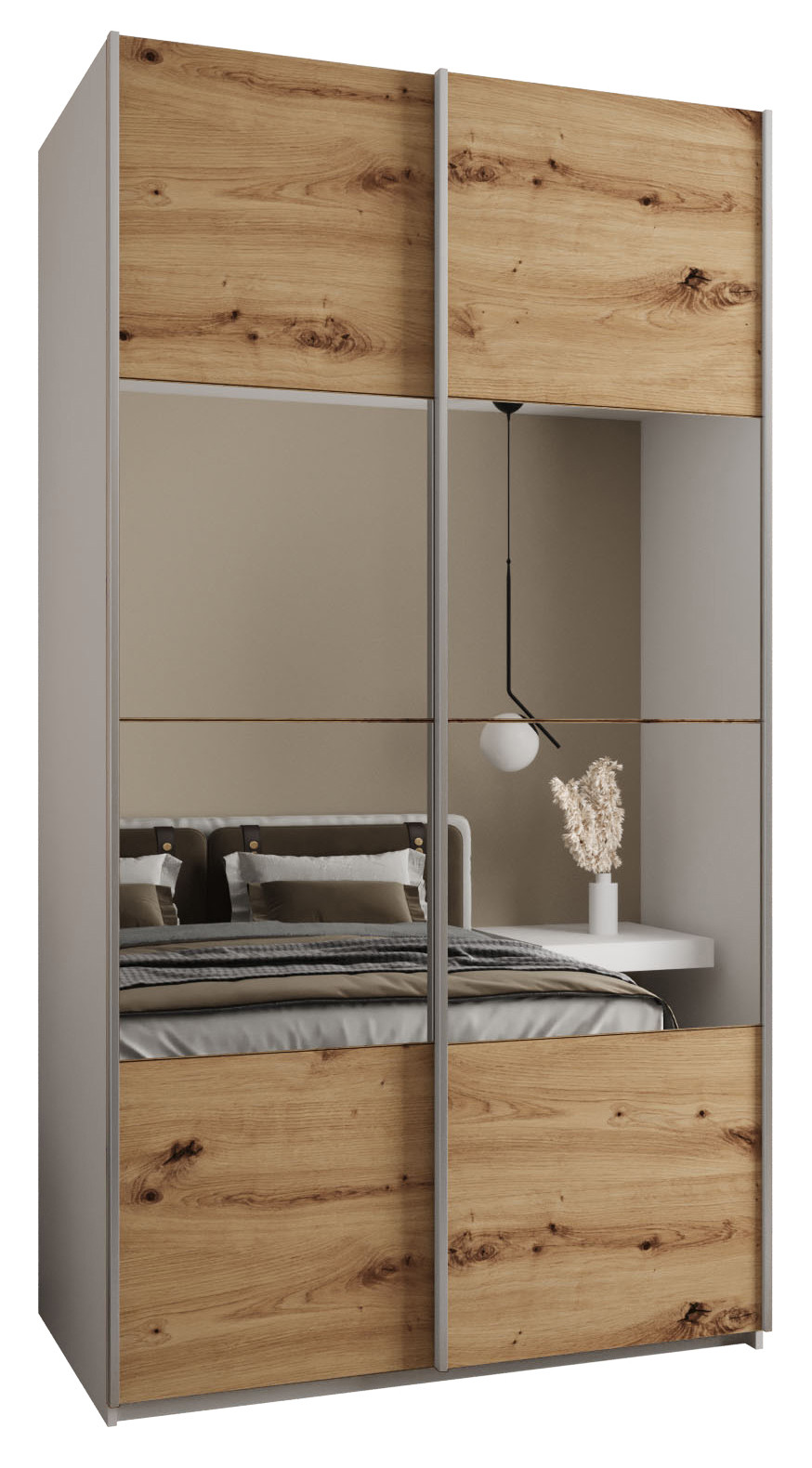 Szafa przesuwna 64 wysoka Lux 4 130 biały artisan srebrny
