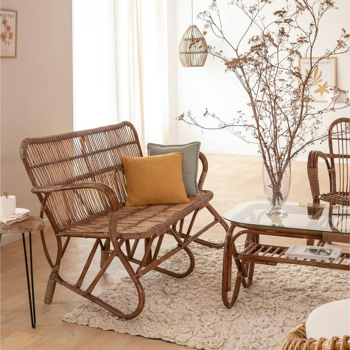 CASSIE - Fauteuil en rotin marron 136 cm