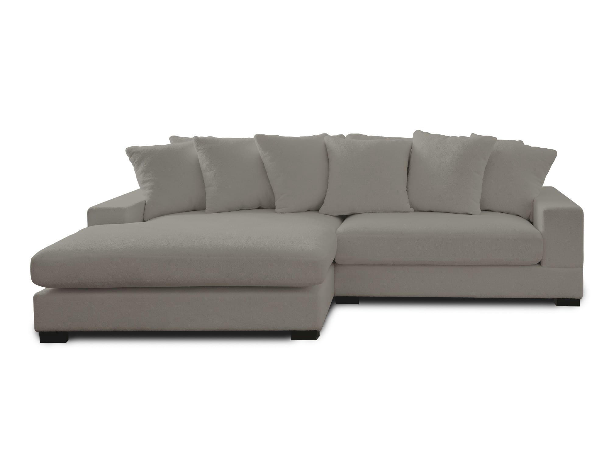 PIA - Canapé d'angle réversible 4 places en tissu bouclette gris clair