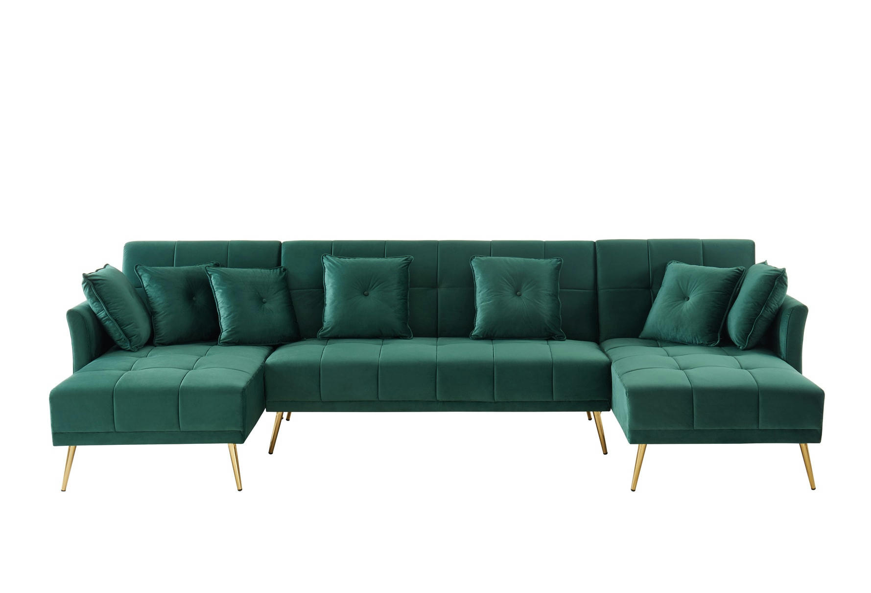 AROMA - Canapé panoramique convertible en velours 6 places vert