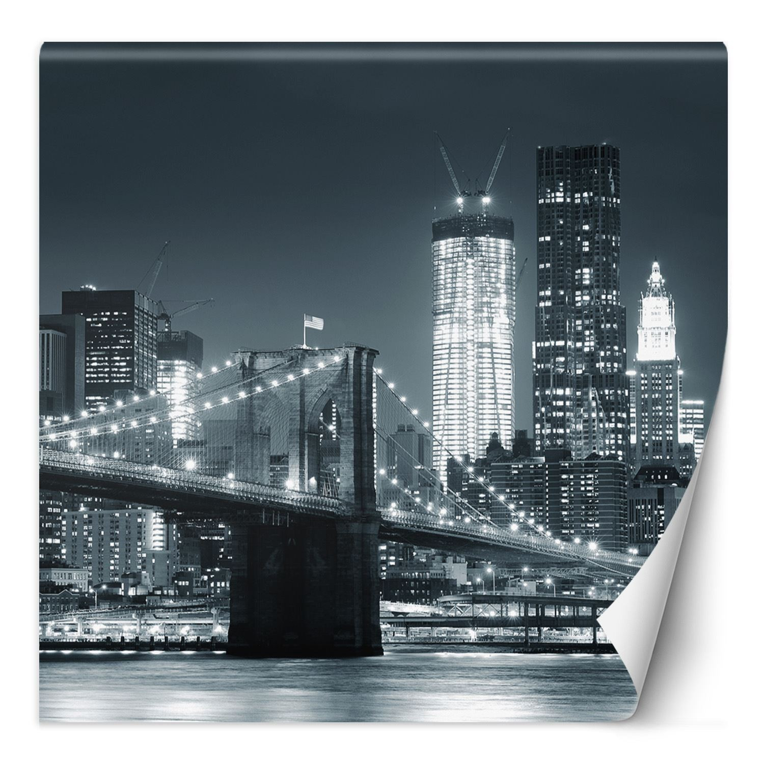 Feeby Fototapeta, Most brookliński nocą Nowy Jork czarno biały 100x100