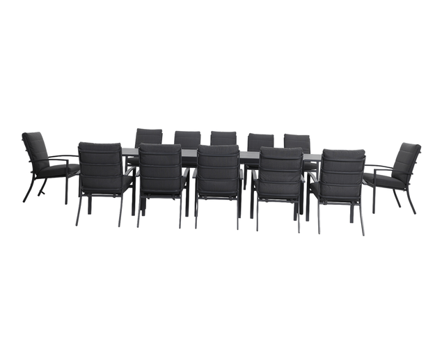 Jette 12 Seater Extension Dining Setting Bundle - Gunmetal Grey