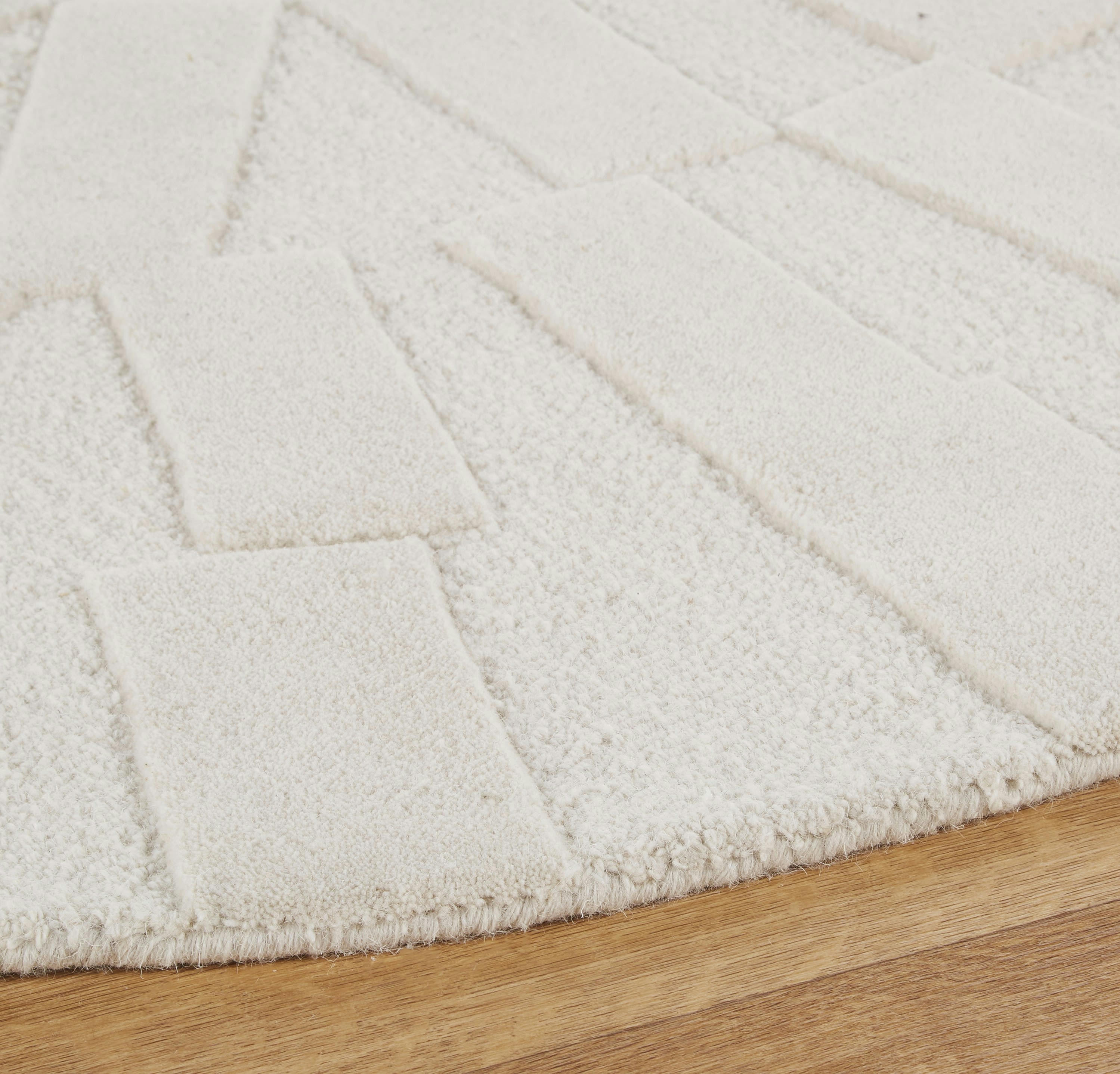 PLELEOS - Tapis en laine motif tufté blanc 160x220