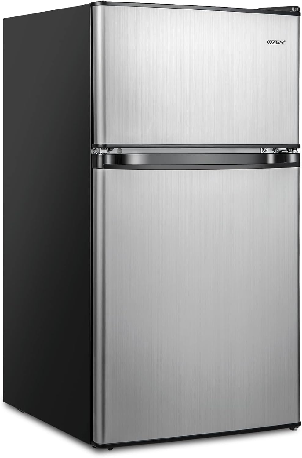 COSTWAY Compact Refrigerator, 3.2 Cu.Ft. Fridge Freezer Compartment with Reversible 2 Door, Adjustable Thermostat, Removable Glass Shelves, Mini Refrigerator for Bedroom Dorm Apartment, Silver
