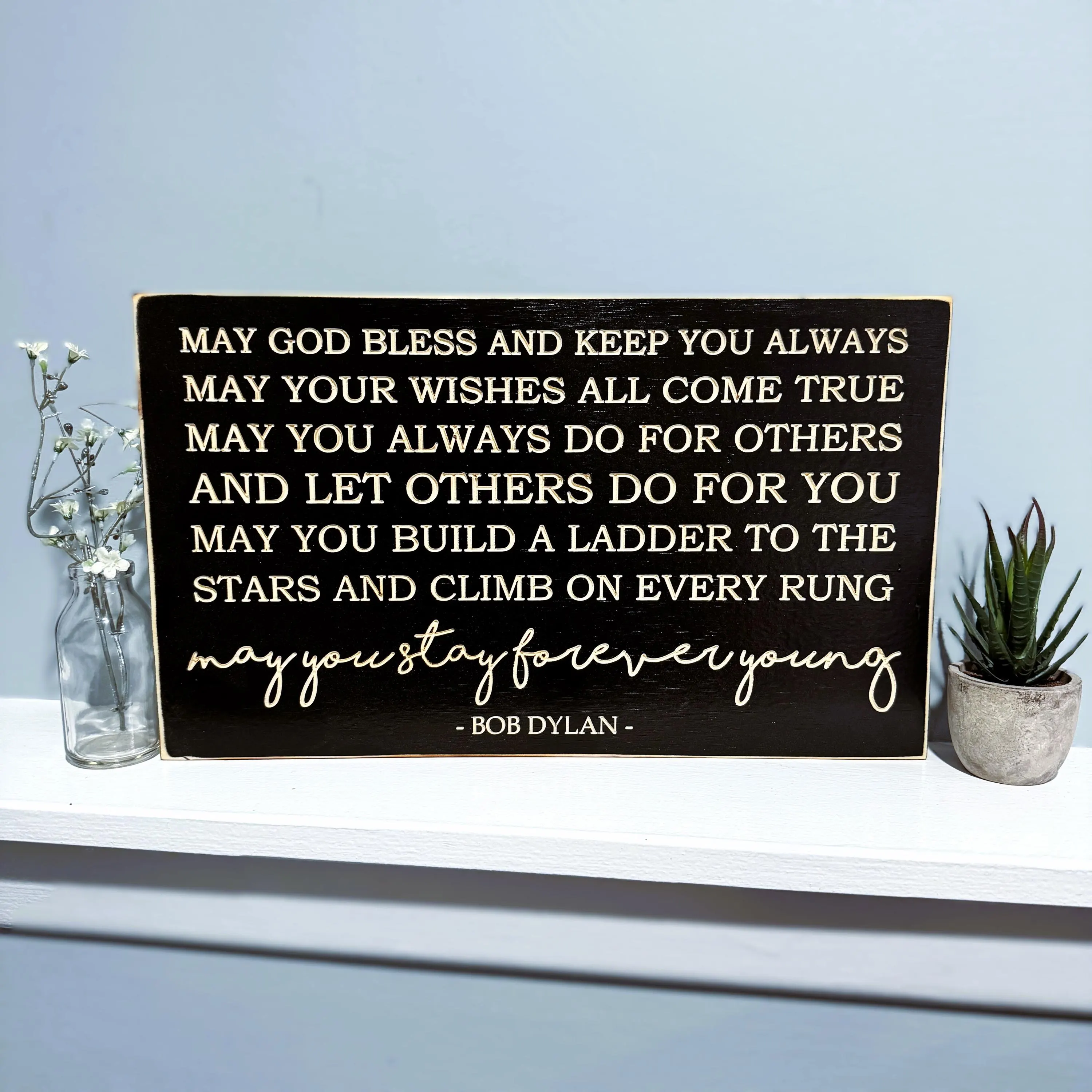 Forever Young Engraved Wood Sign, Song Lyric Art, CNC Carved Graduation Gift, Nursery Wall Decor, Baptism Gift, Wood Birthday Sign