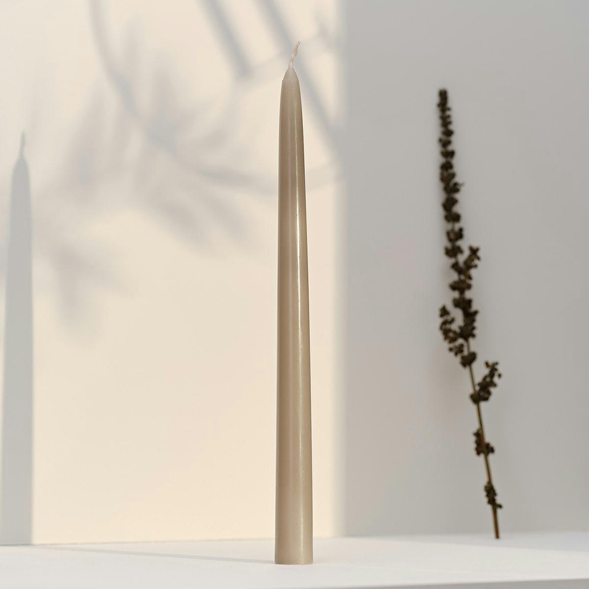 - 12 bougies flambeaux 8h Taupe Intemporel