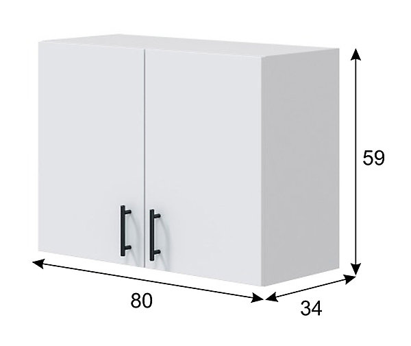 Meuble à suspendre, meuble haut pour cuisine avec 2 portes coloris blanc brillant - hauteur 59 x longueur 80 x profondeur 34 cm