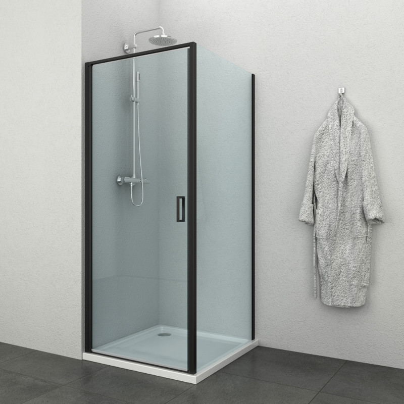 Porte de douche pivotante Loft-Game noir et transparent 90 x 200 cm ALLIBERT