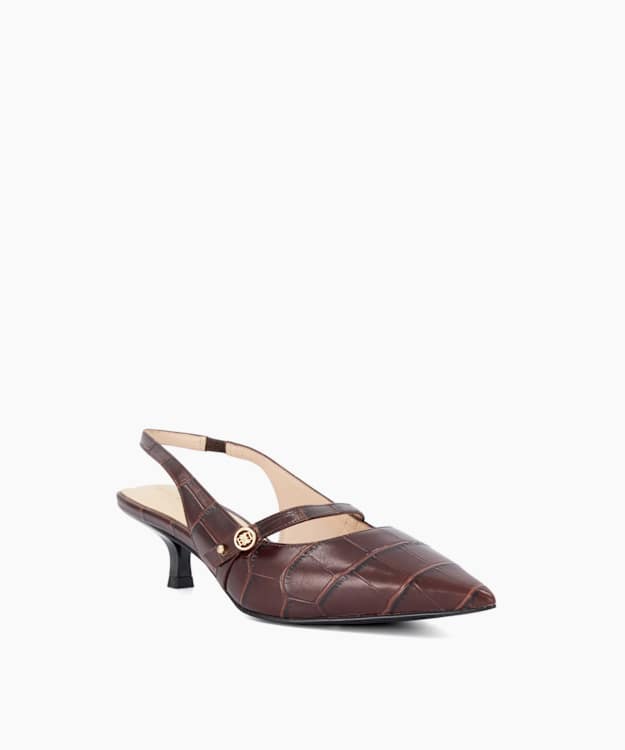 Charma Brown - Leather Slingback Court Shoes