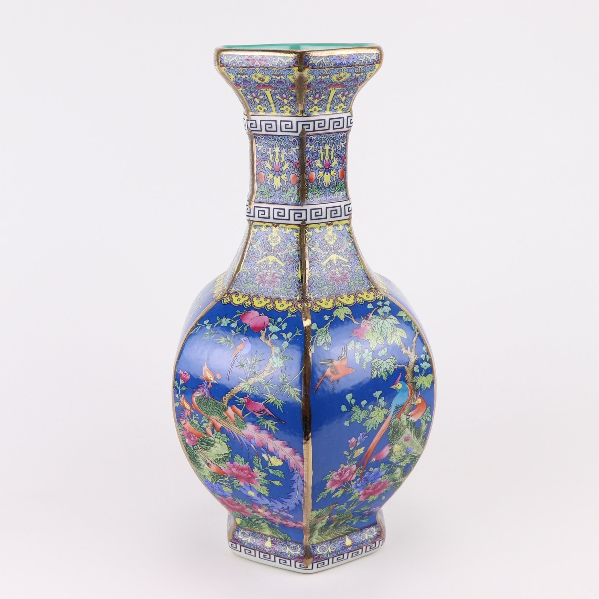 Fine Asianliving Chinese Vaas Bloemen Vogels Blauw