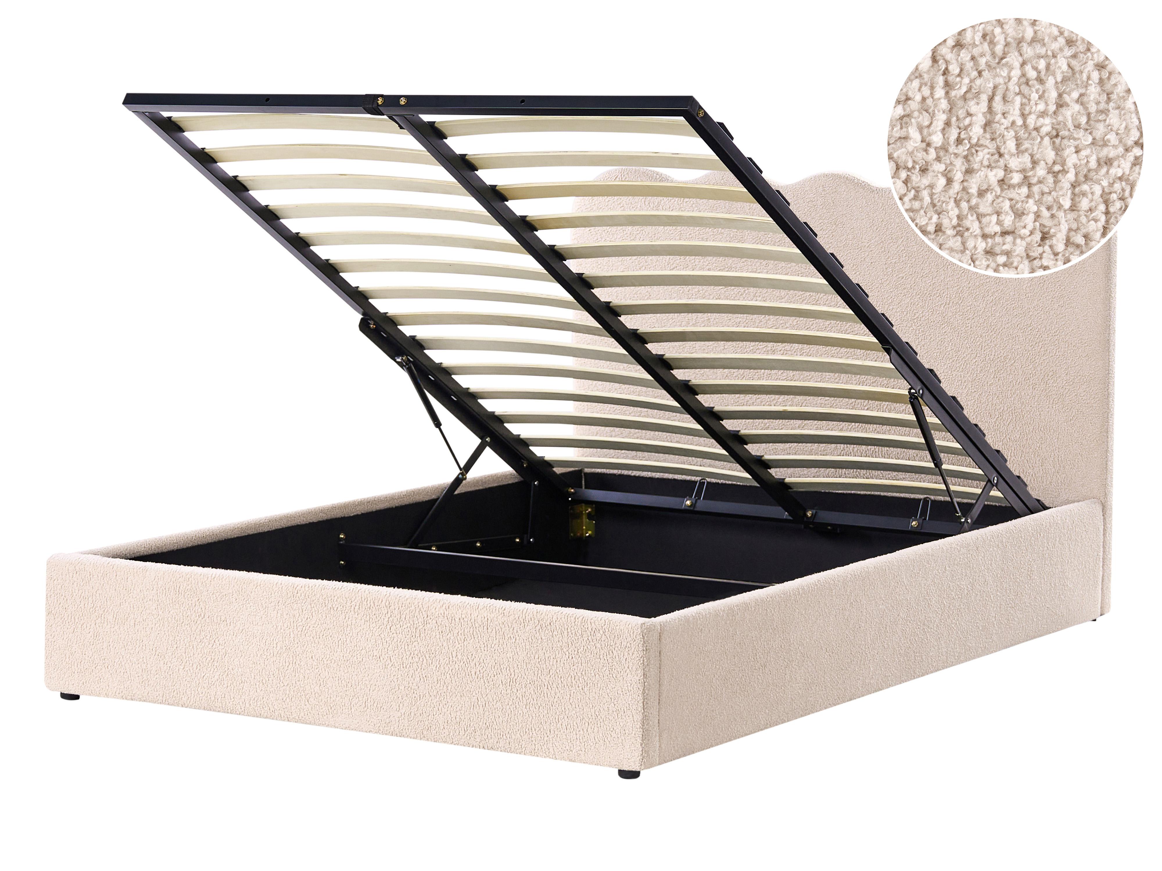Ottoman Bed Boucle NANTERRE 140 x 200 cm (EU Double) Beige