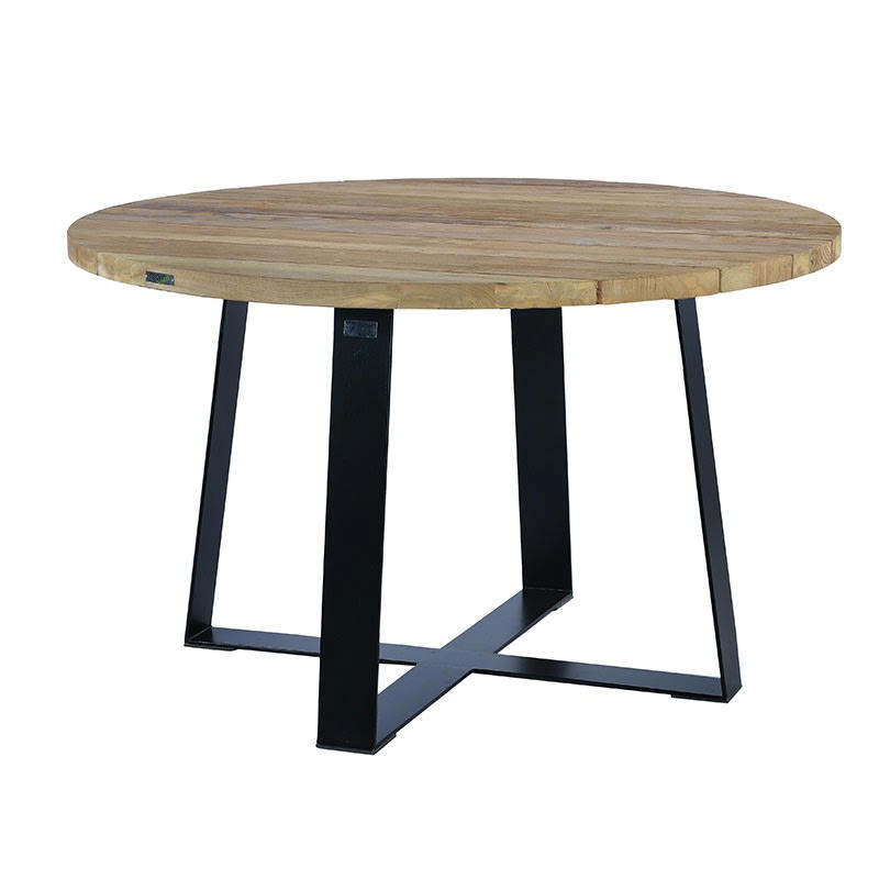 ORSAY - Table métal anthracite et teck recyclé D 130 cm