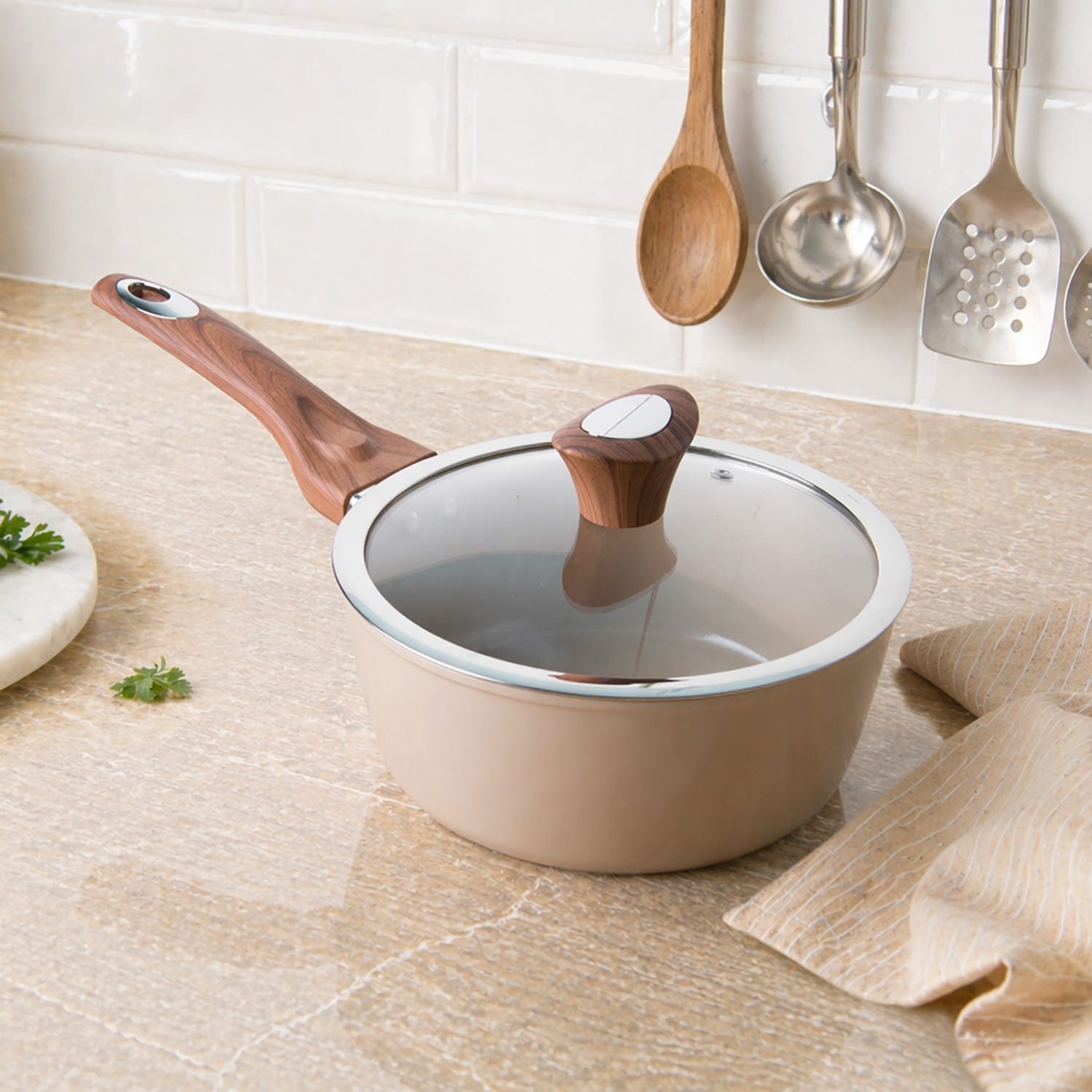Casseruola un manico 20 cm coperchio taupe New Ceramic