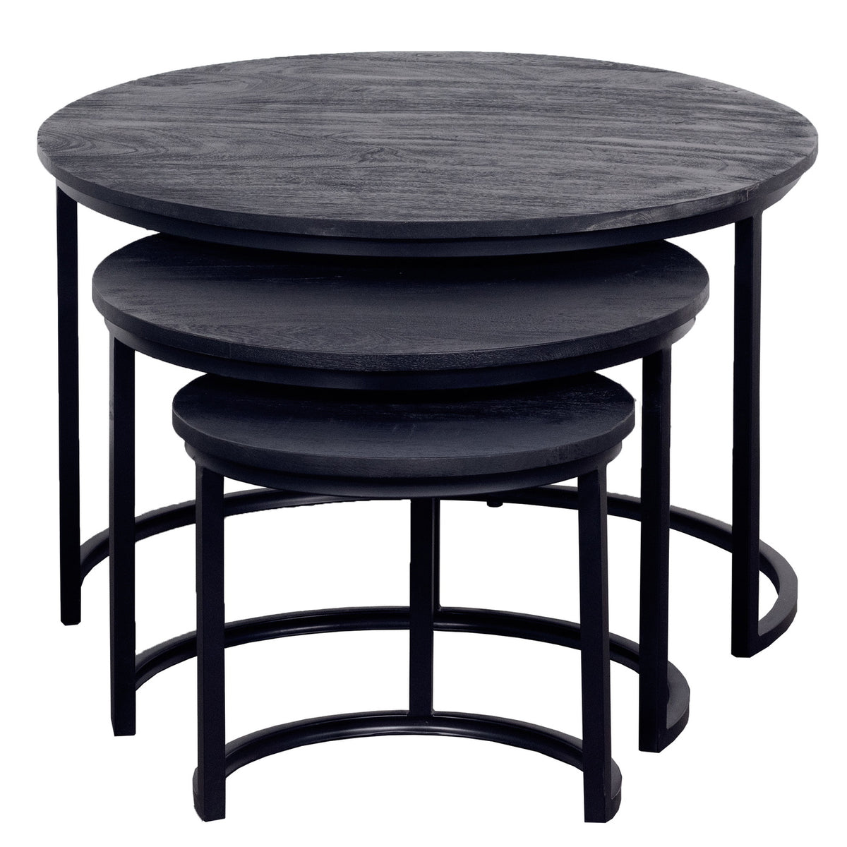Giga Meubel Salontafel Tres - Rond Zwart Mangohout - Set van 3