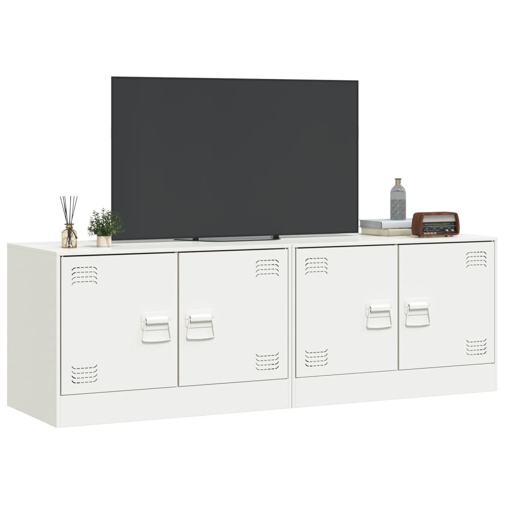 2x Szafka Pod Telewizor Półka Stolik RTV Biały Stal 67x39x44 cm