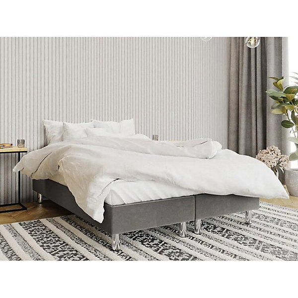 Lit continental Logan 101, Double, Gris, Tissu, Disponible
