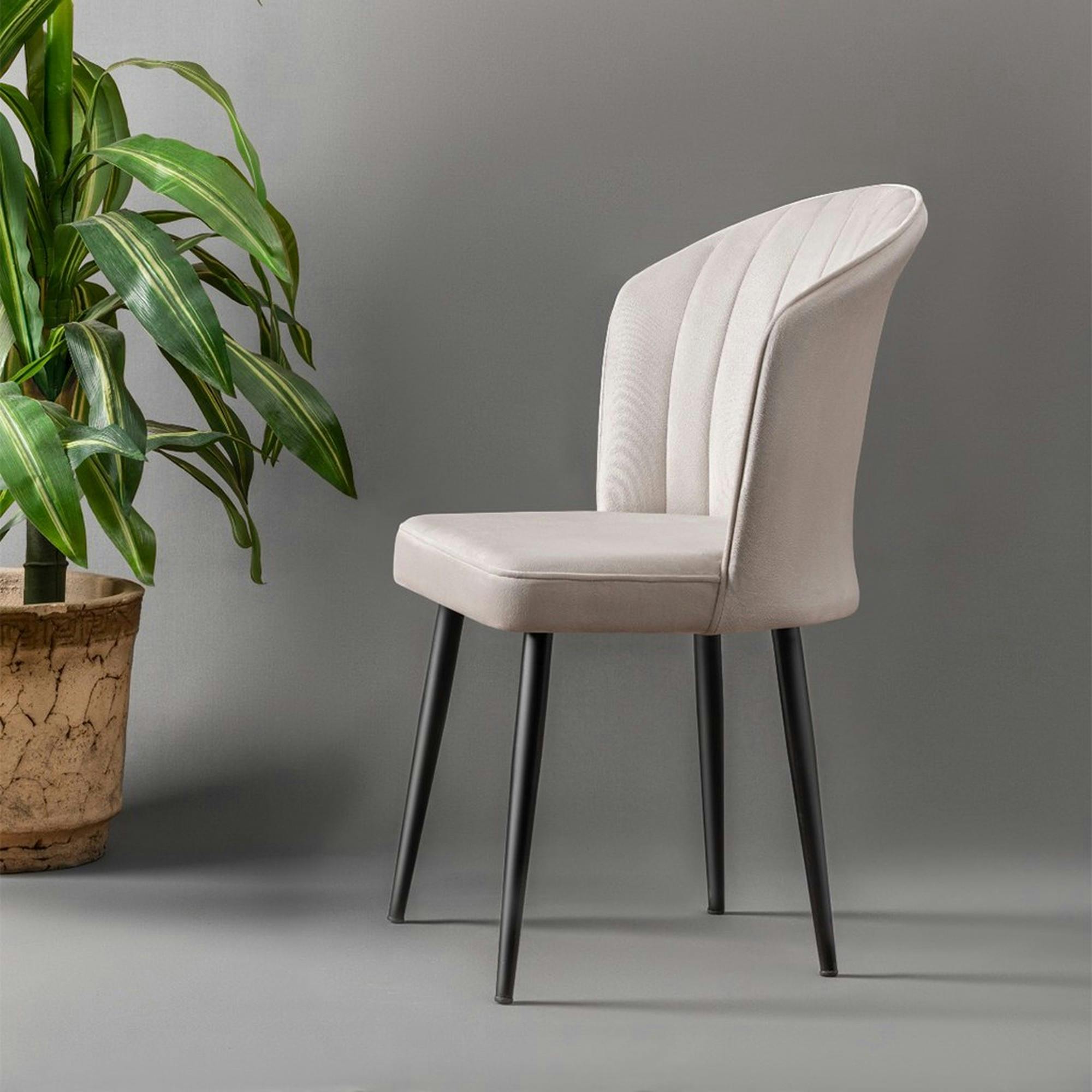 Chaise en velours écru - dossier enveloppant ROSARIO (Lot de 2)