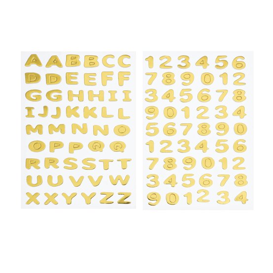 Gold Metallic Puffy Uppercase Alphabet Stickers 106 Pieces