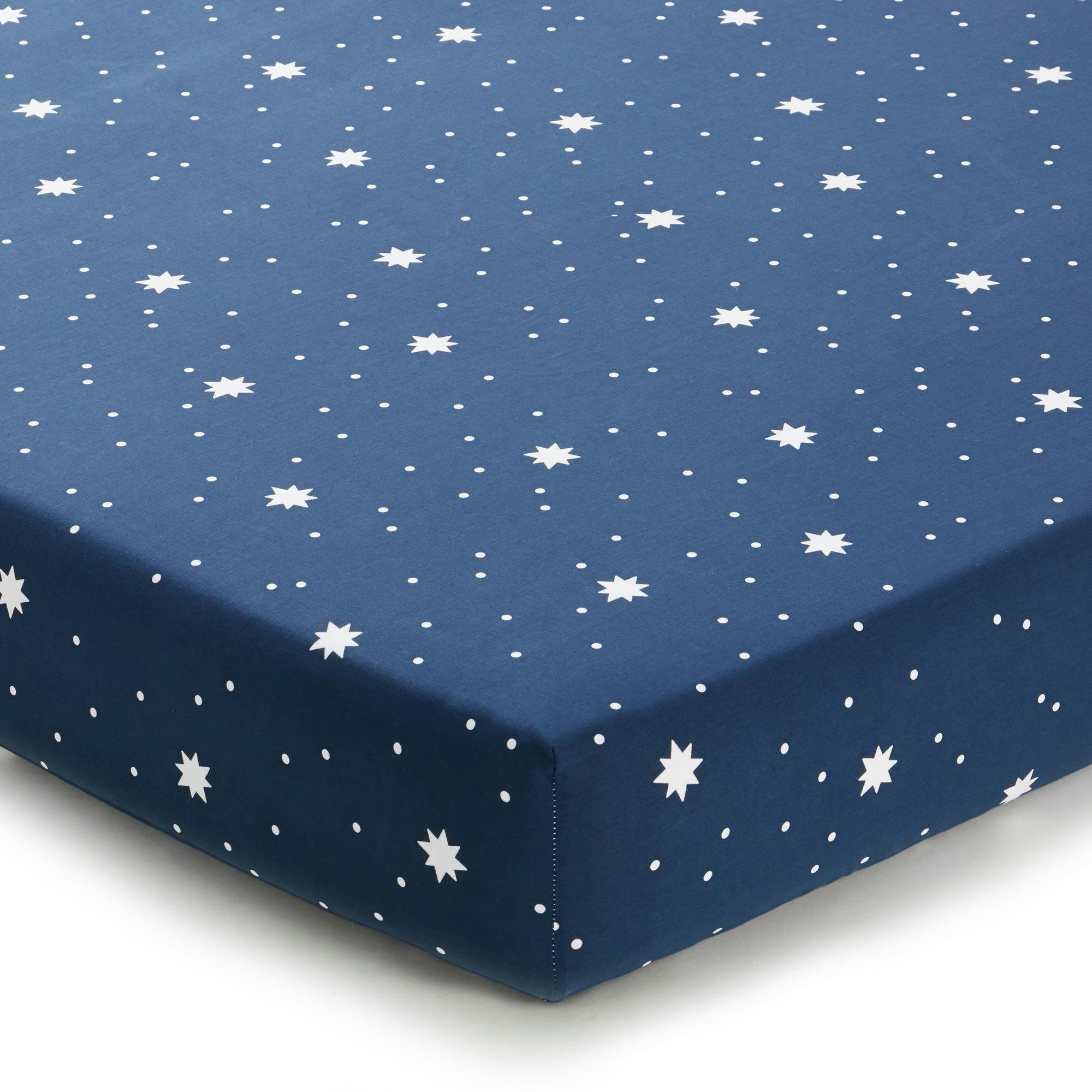 CONSTELLATION - Drap-housse 140x190x28 bleu marine en coton