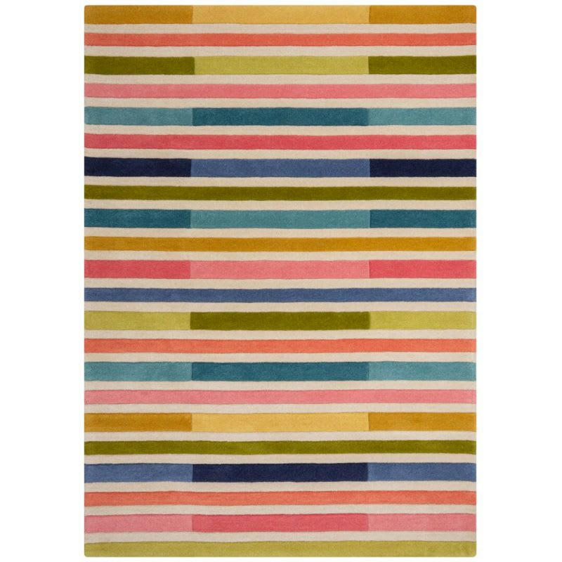 PIANO - Tapis de salon géométrique pure laine rose multicolore 120 x 170