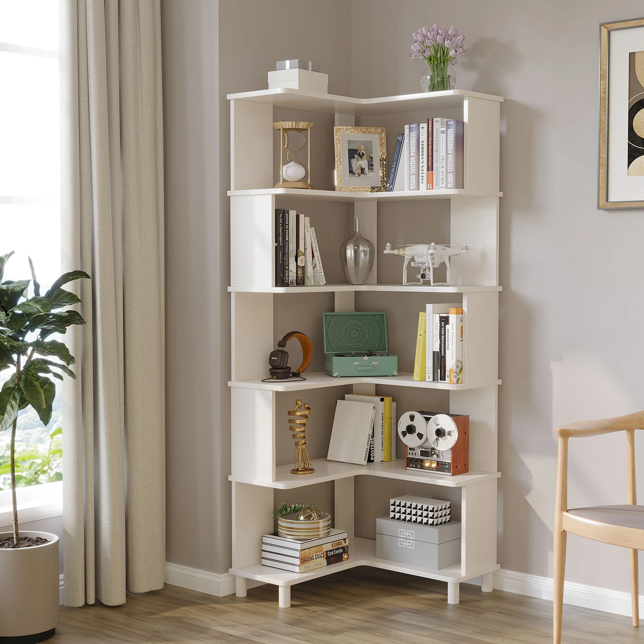 Corner Bookshelf, Multi-Layer Display Shelf, Wooden Cube Corner Bookshelf for Game Room, Bedroom, Living Room