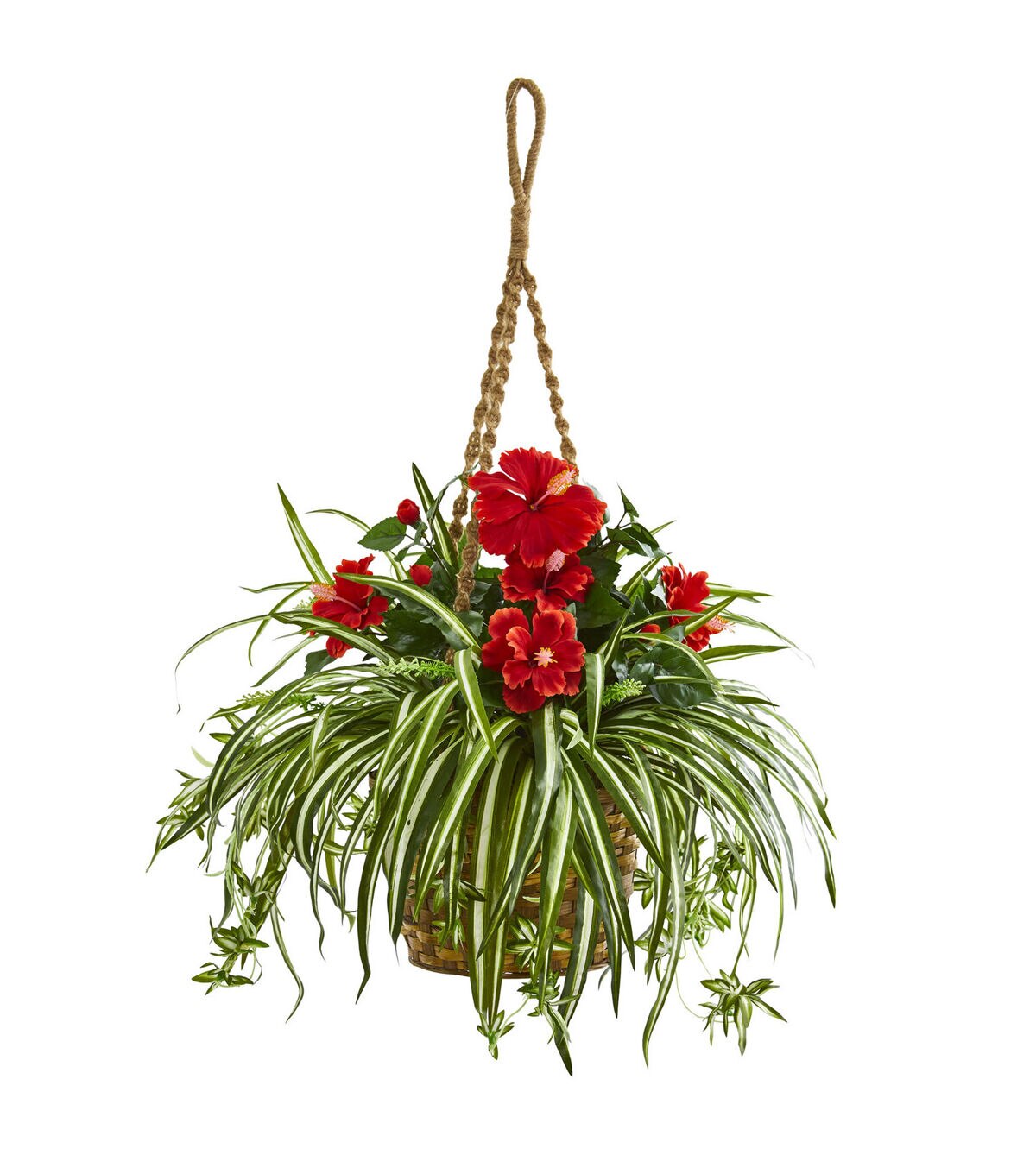 Nearly Natural 31 Hibiscus & Spider Artificial Plant in Hanging Basket