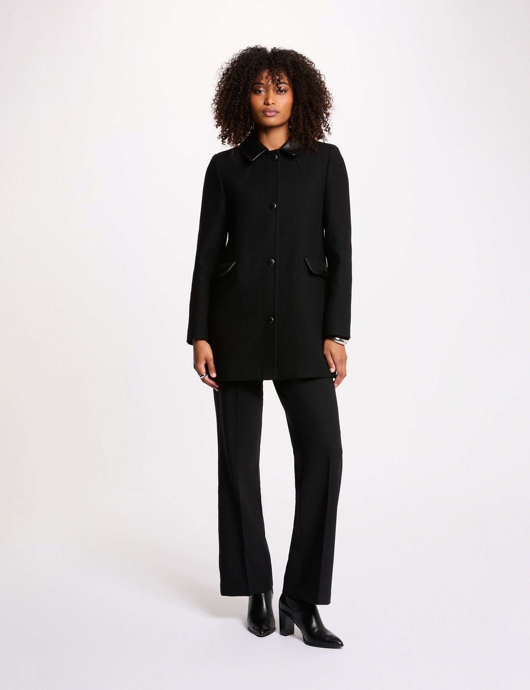 Mid-Length Straight Coat Black Women