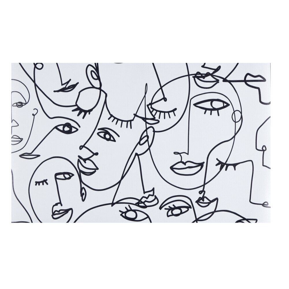 Tapis vinyle rectangulaire visages line art esprit Picasso blanc noir 38x60cm