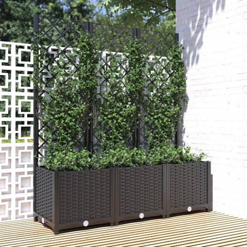 NNEVL Garden Planter with Trellis Black 120x40x136 cm PP
