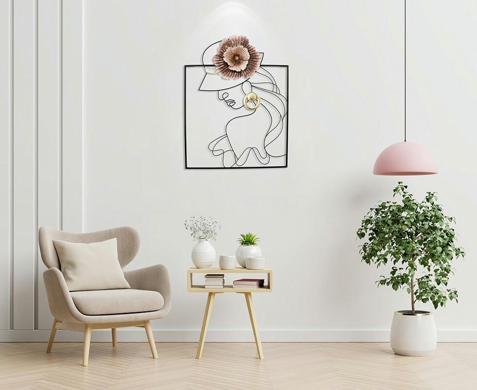 CASSIS - Décoration murale en métal visage et fleur 74x58x6