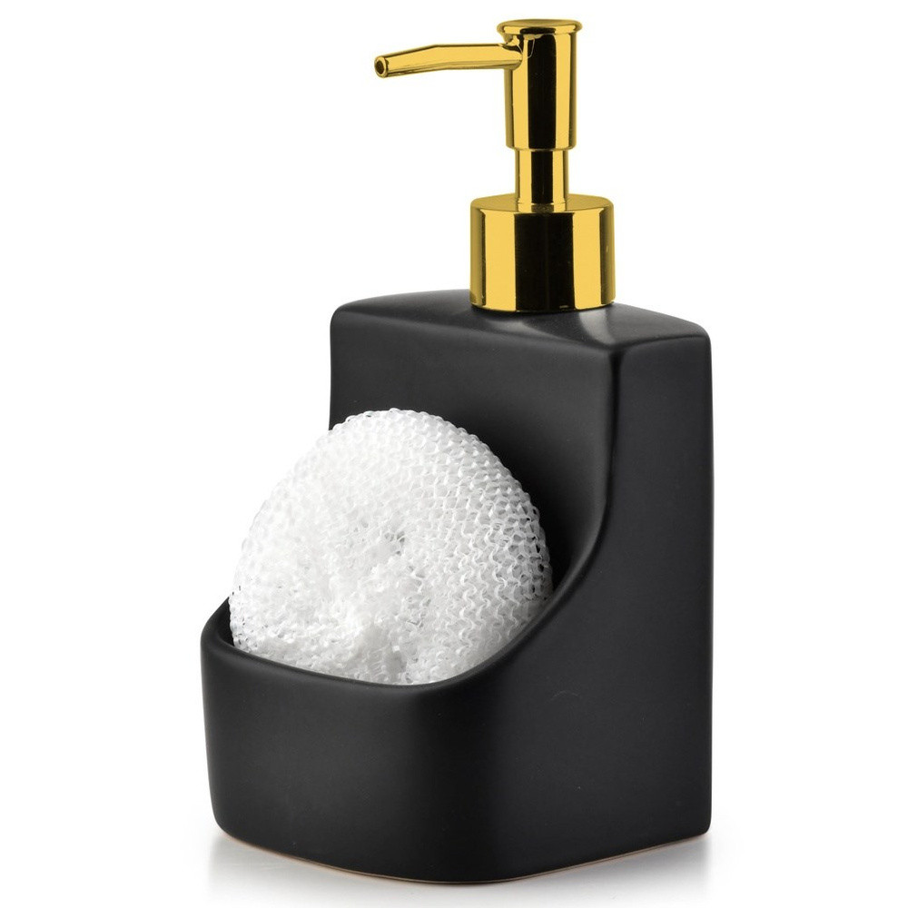 Dozownik płynu do naczyń z gąbką ceramiczny czarny 400 ml