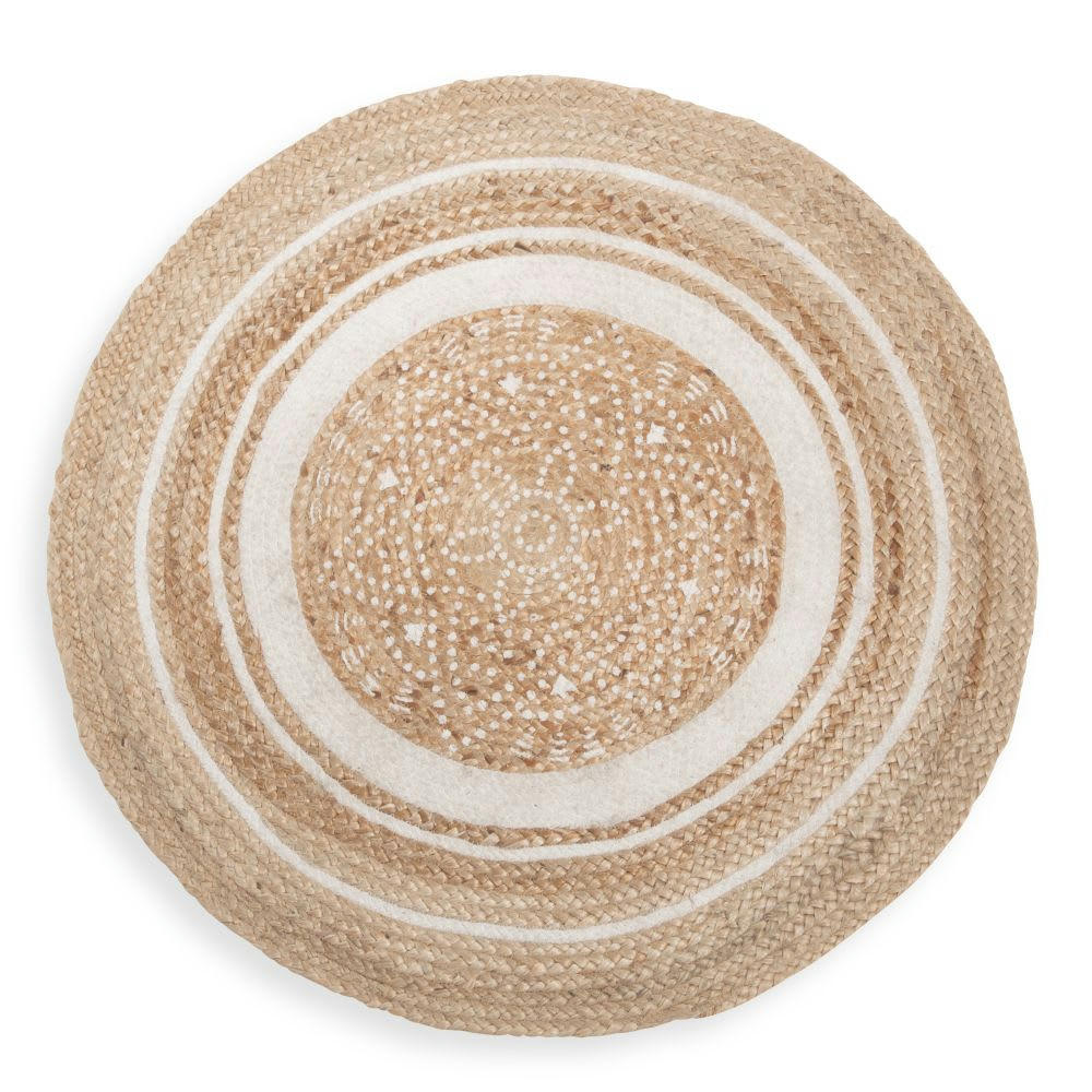 - Tapis rond en coton blanc et jute D.90cm LEIGH