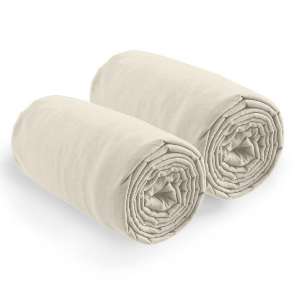 - 2 draps housse 2 places coton beige ivoire 80x200 cm