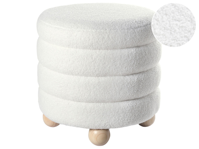Puf boucle drewno sosnowe złamana biel