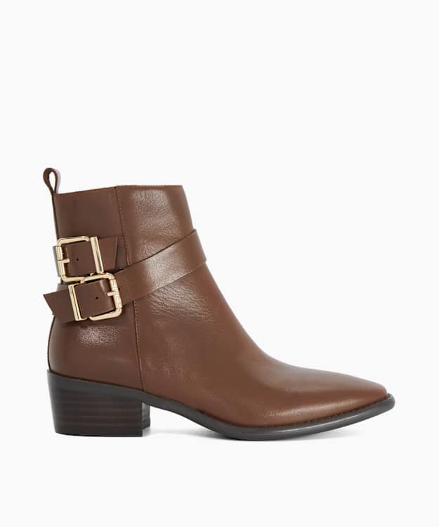 Pattin Brown - Leather Buckle-Detail Ankle Boots