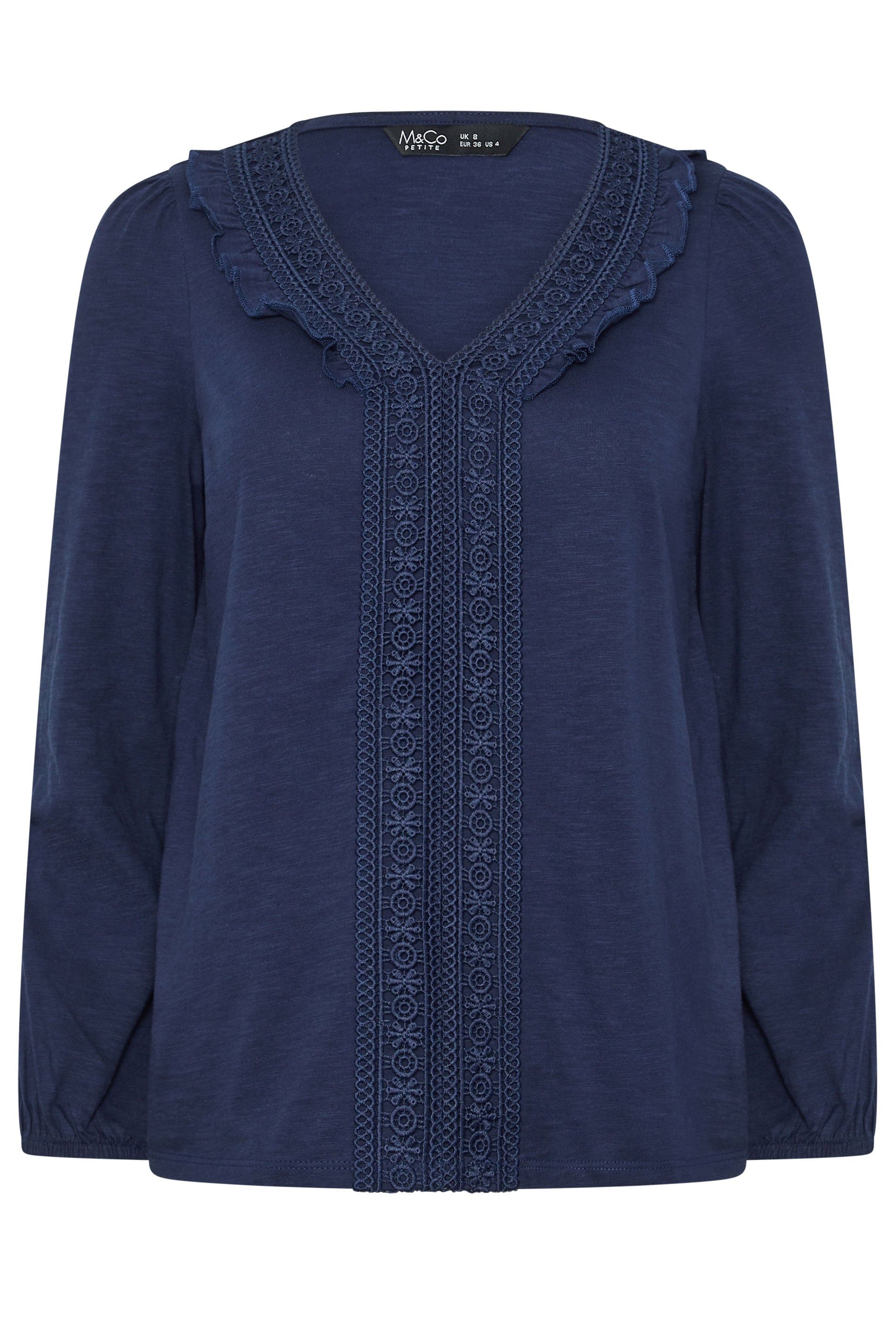 M&Co Petite Long Sleeve Frill Cotton Blouse