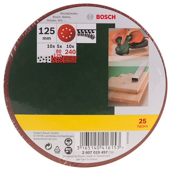 25 disques abrasifs Bosch grain 80-240 125 mm