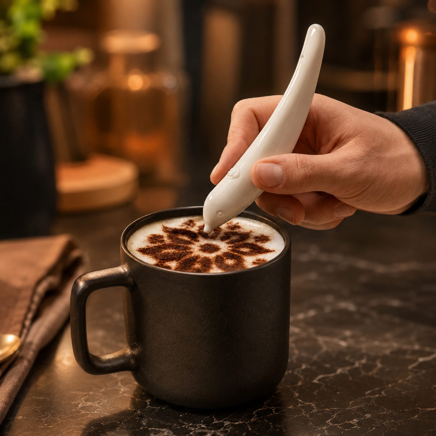 Penna decorativa per cappuccino e dolci bianca
