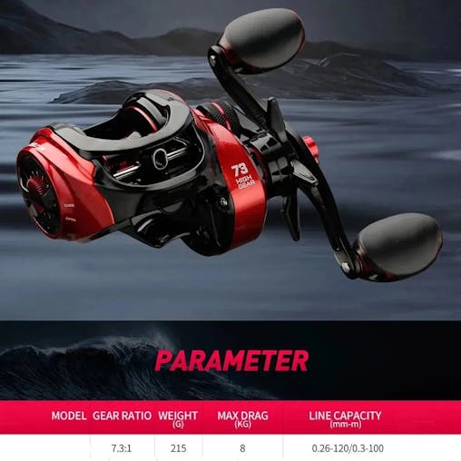 NNEOBA Fishing Reel 8kg Max Drag Right-Handed Red