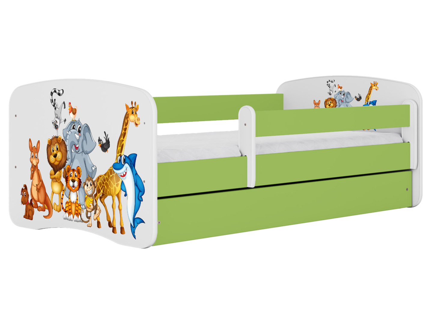 Łóżko Babydreams 140x70zwierzęta z szufladą zielone