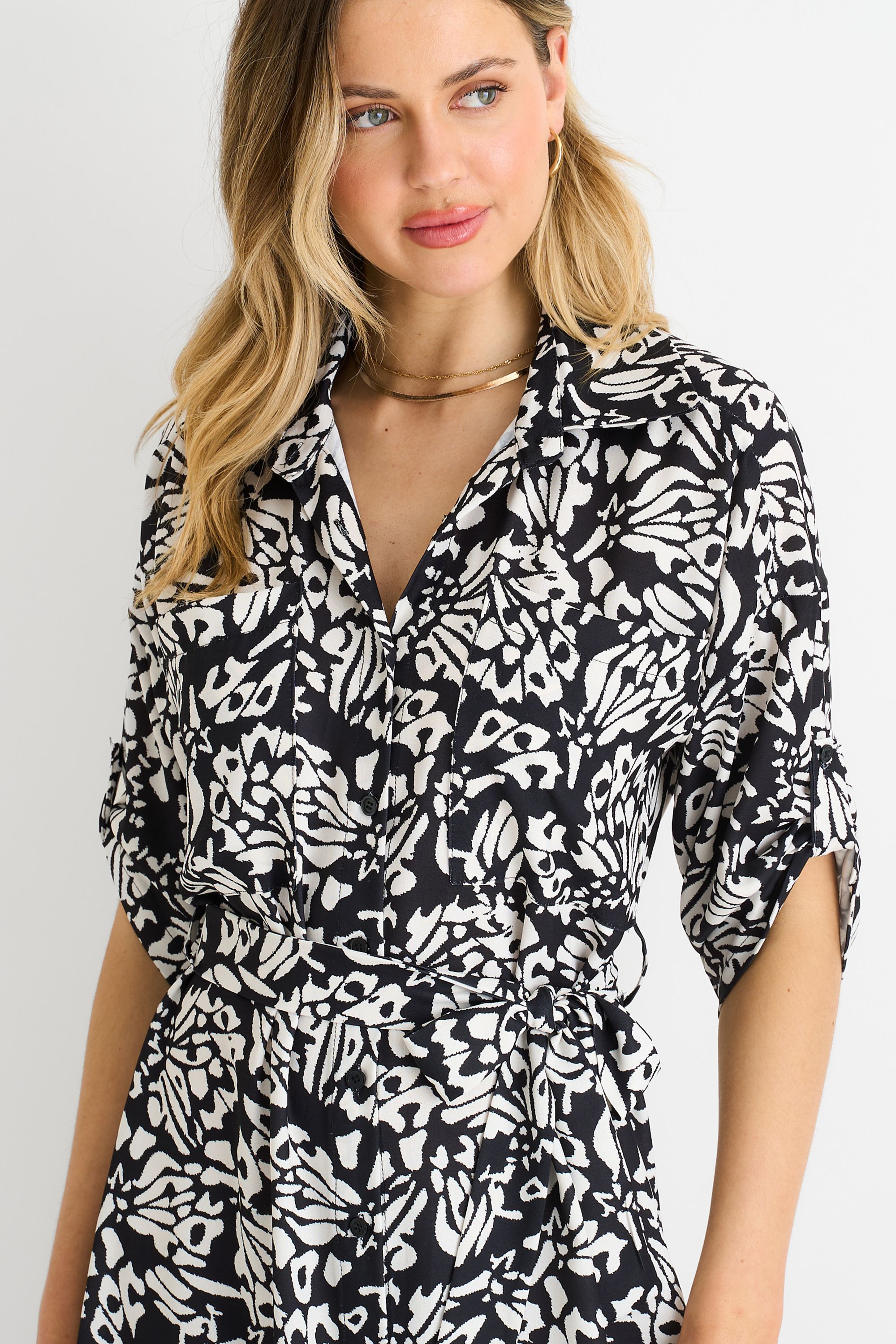 Gini London Black Button Through Belted Shirt Midi Dress