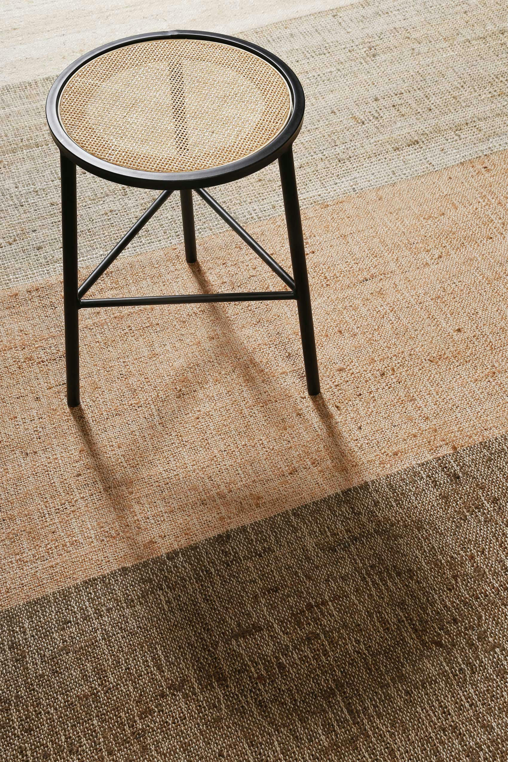 VITO - Tapis plat tissé main à franges rayé tons de brun et beige 80x150