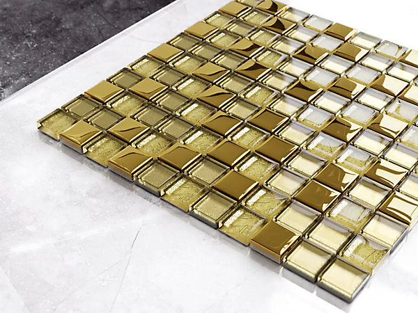 Mosaïque en verre sur filet pour salle de bain ou cuisine 30 cm x 30 cm - Crushed Giza