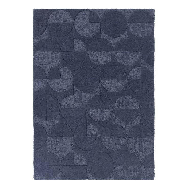 GIGI - Tapis géométrique design en laine bleu jeans 200x290