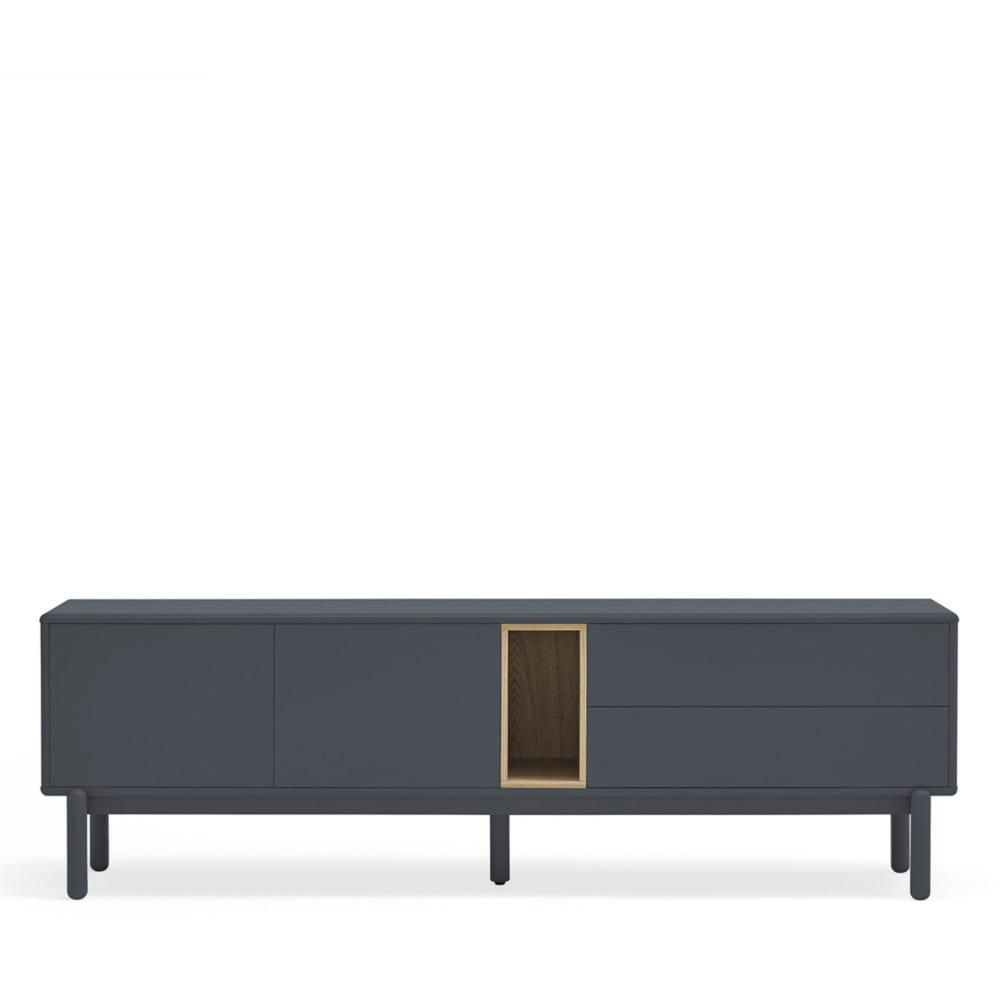 CORVO - Meuble tv 2 portes 2 tiroirs en bois L180cm gris anthracite