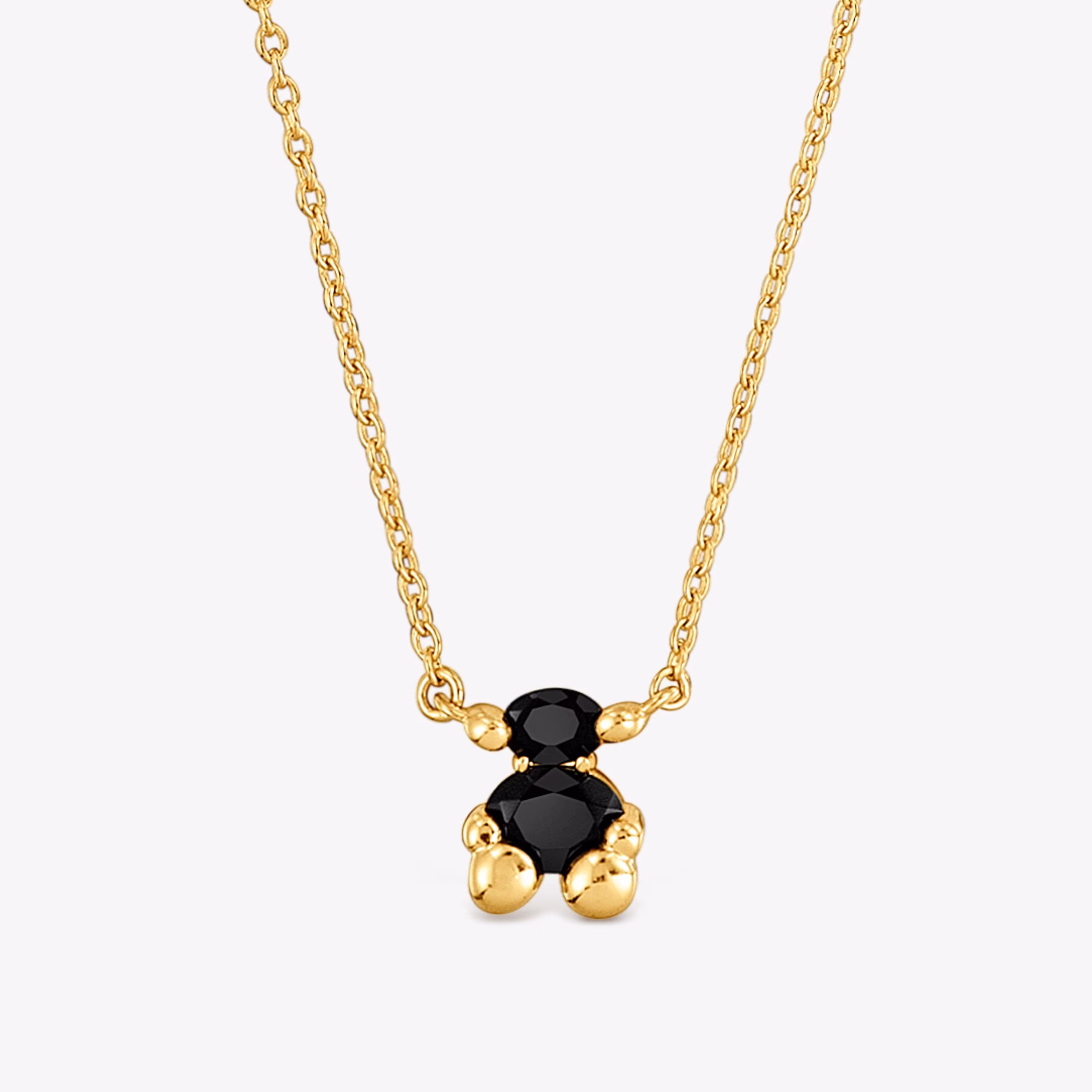 Collar corto motivo oso con baño de oro 18 kt sobre plata y ónix Color Bear