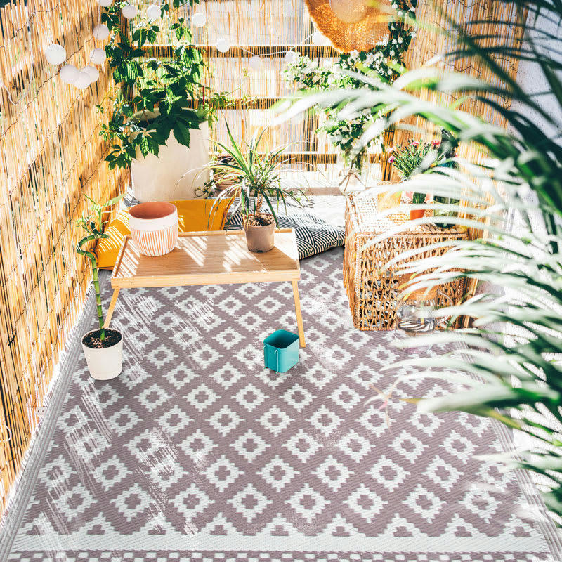 NATOU - Tapis d'extérieur motifs géométriques moka rosé 120x180