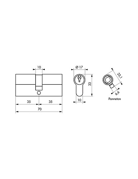 Cylindre de serrure double entrée 5G STD urgence, panneton débrayable, 35x35mm, nickelé, 3 clés - THIRARD