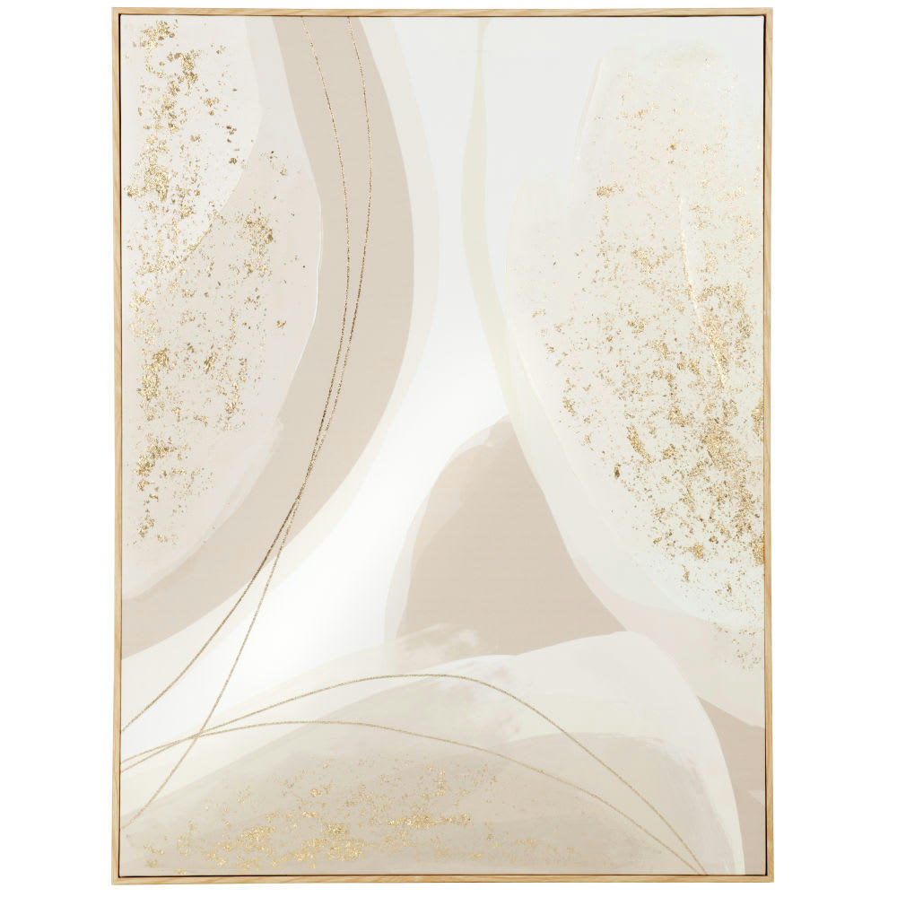 MELARA - Toile imprimée et peinte rose, dorée et écrue 53x70